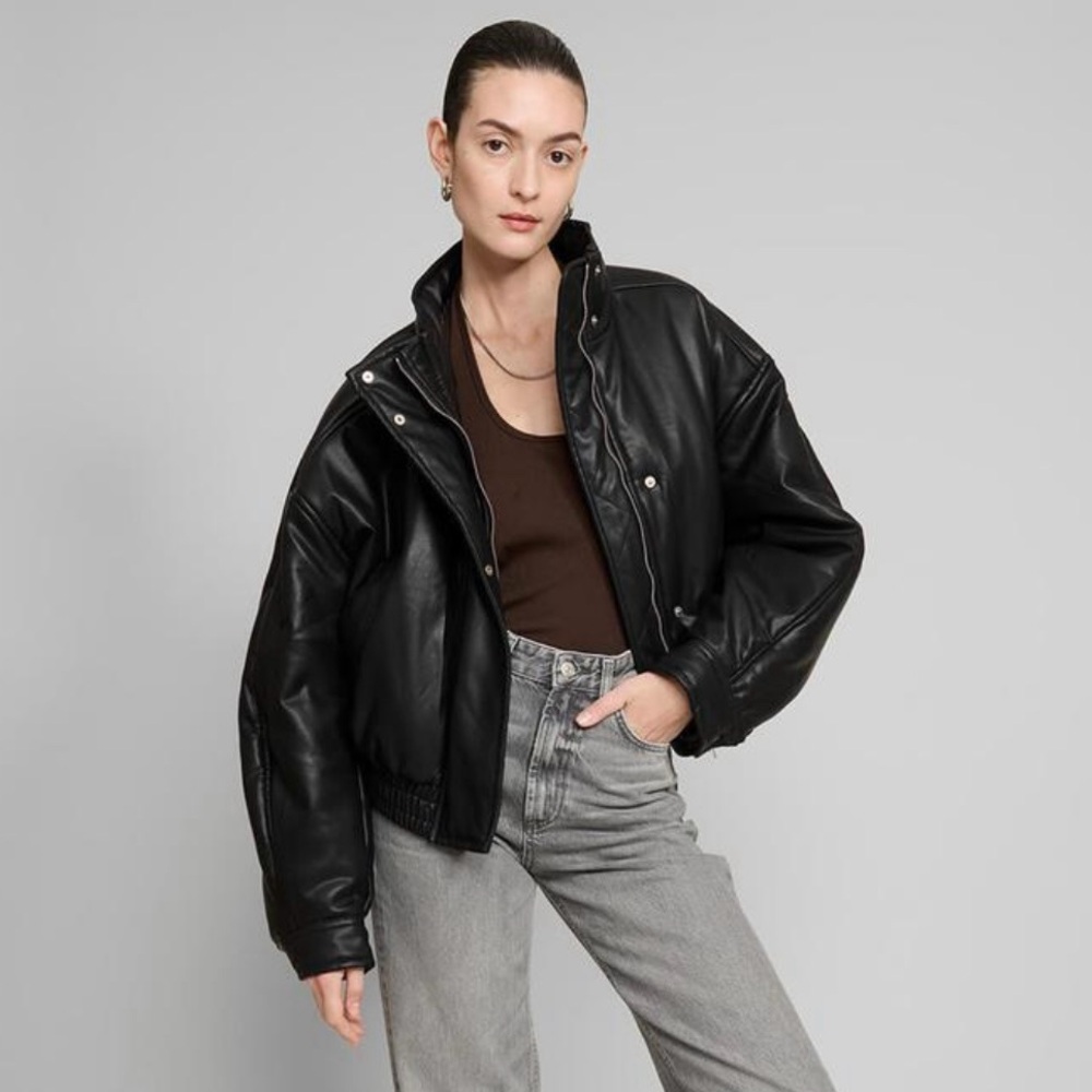 Pixie Market Leather Bomber Jacket - Black, One Size